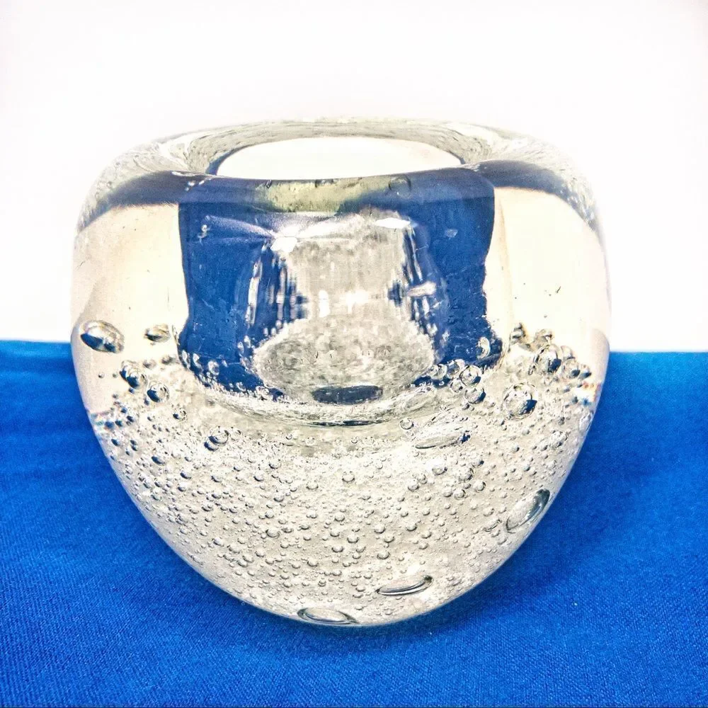 VTG Clear Blown Glass Bubbles Votive Candle Holder